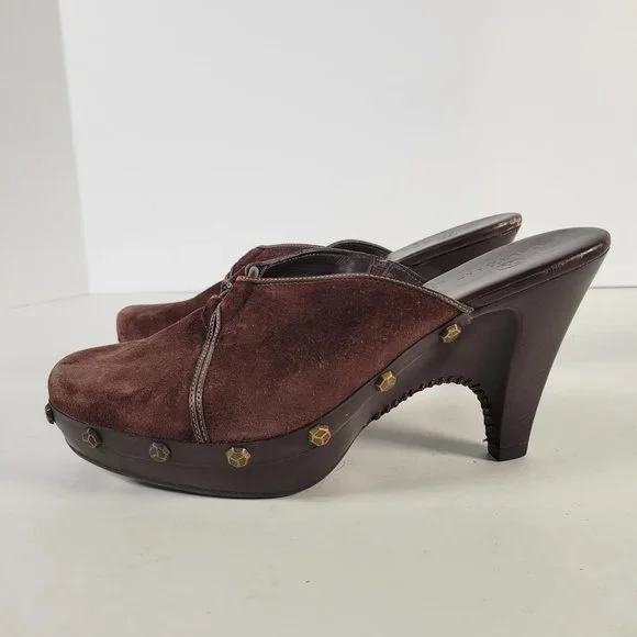 Cole Haan Brown Suede Studded Metal Details Mules Clogs Heels Women Size 8.5 - Picture 3 of 11